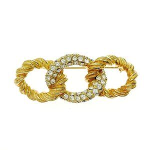 Christian Dior GP Rhinestone Twist Brooch Gold Brooch